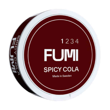 FUMI Spicy Cola 4mg - Tobacco-free snus with a strong but well-balanced taste of cola. Considered by many to be the favorite flavor to always switch to every now and then. The experience of the quick release and the long-lasting taste is something that is recognized in all Fumi's flavors. The can contains 20 slim pouches in the exclusively soft and white nonwoven material. The nicotine strength is 4 mg/pouch Facts: Weight: 14 g (net) Flavour: Cola Nicotine: 5,7 mg/g (4mg per pouch) Pouch size: Slim Number of pouches: 20 Pouch Weight: 0,7g Texture: Moist Available in: Single Cans, rolls (10 cans) Manufacturer: The Snus Brothers